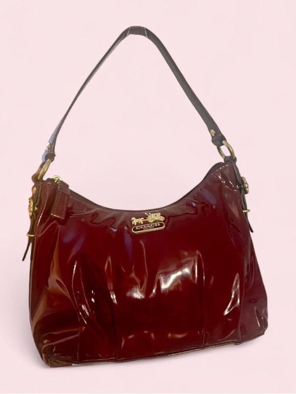 Coach Glossy Patent Shoulder Bag in Burgundy